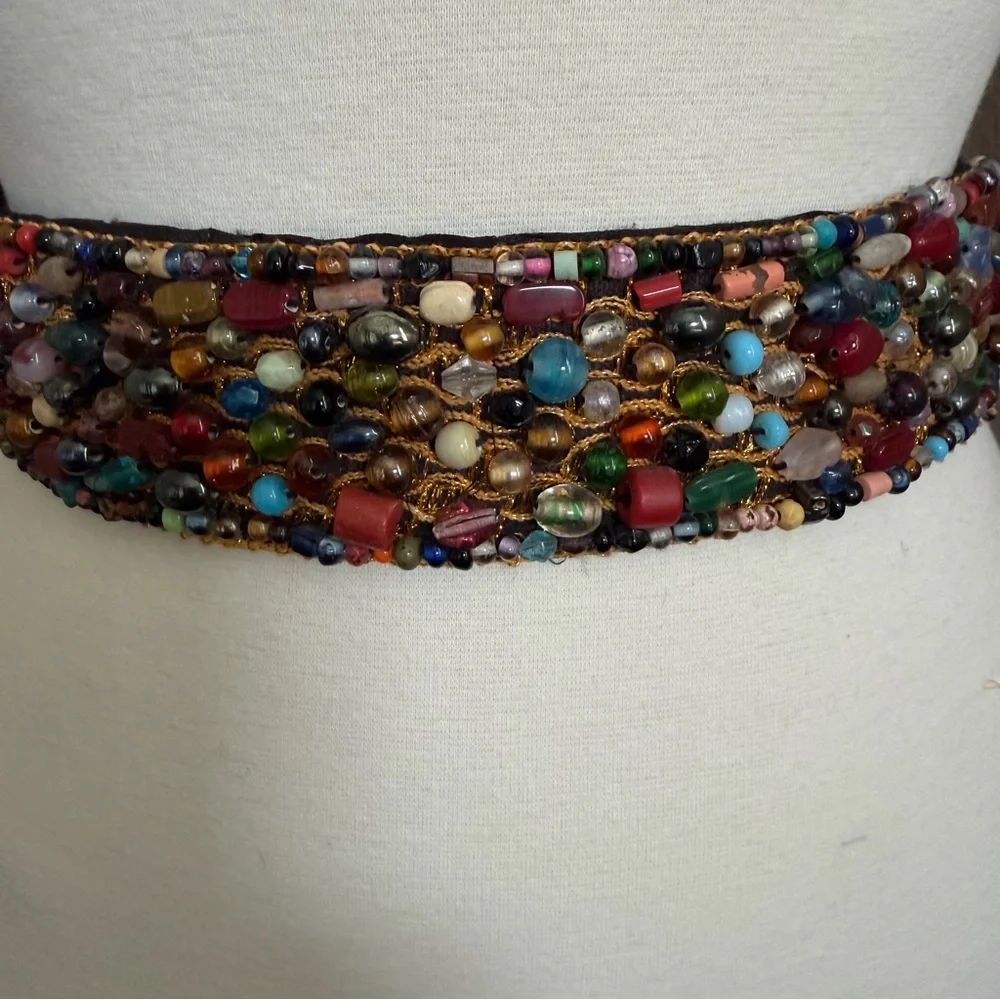 Vintage Beaded Statement Belt – Multicolor Glass Beads – Boho Artisan Style